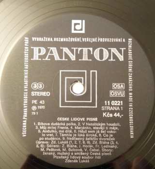 LP Plzeňský Lidový Soubor: České Lidové Písně = Czech Folk Songs