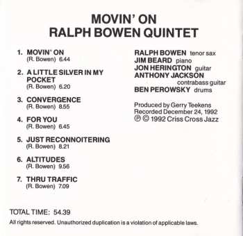 CD Ralph Bowen Quintet: Movin' On