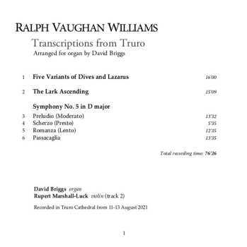 CD Ralph Vaughan Williams: Transcriptions From Truro 