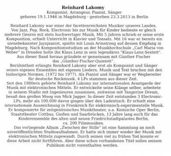 CD Reinhard Lakomy: Zwischen der Stille - Electronics