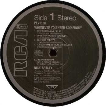 LP/SP Rick Astley: Whenever You Need Somebody PIC | LTD