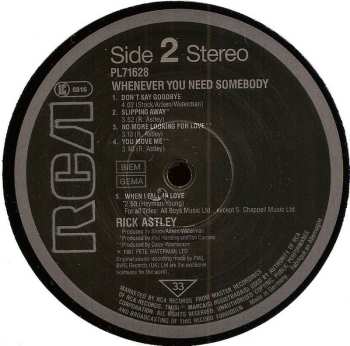 LP/SP Rick Astley: Whenever You Need Somebody PIC | LTD