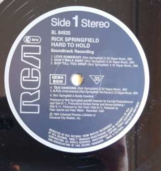 LP Rick Springfield: Hard To Hold - Soundtrack Recording