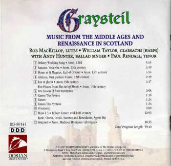 CD Rob Mackillop: Graysteil: Music From The Middle Ages And Renaissance In Scotland