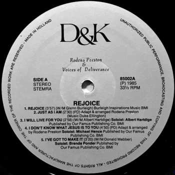 LP Rodena Preston & The Voices Of Deliverance: Rejoice
