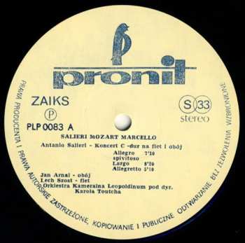 LP Wolfgang Amadeus Mozart: Salieri Mozart Marcello