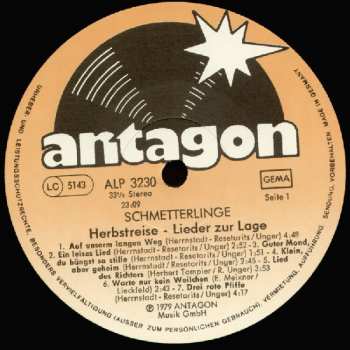 LP Schmetterlinge: Herbstreise - Lieder Zur Lage