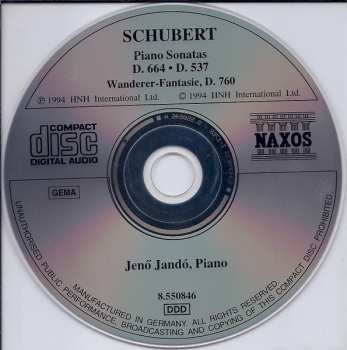 CD Franz Schubert: Piano Sonatas D. 537 And D. 664 / Wanderer-Fantasie, D. 760