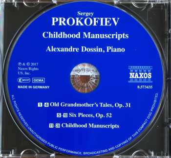CD Sergei Prokofiev: Childhood Manuscripts; Old Grandmother's Tales; Six Pieces, Op. 52