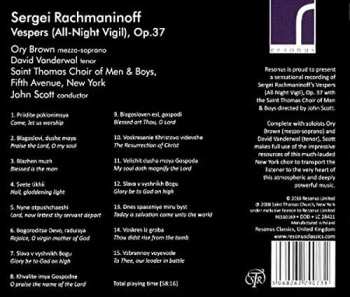 CD Sergei Vasilyevich Rachmaninoff: Vespers (All-Night Vigil), Op. 37
