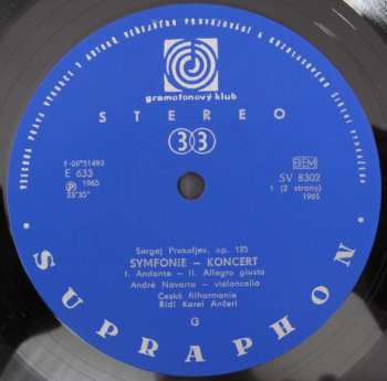 LP Sergei Prokofiev: Symfonie - Koncert / Adagio Con Variazioni