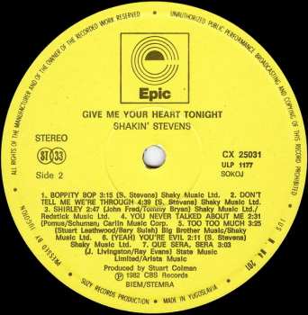 LP Shakin' Stevens: Give Me Your Heart Tonight