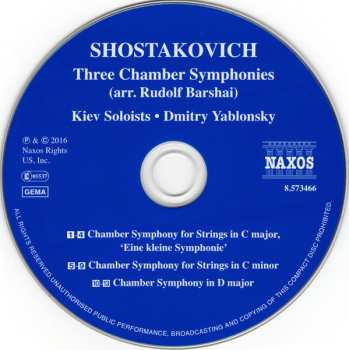 CD Dmitri Shostakovich: Three Chamber Symphonies