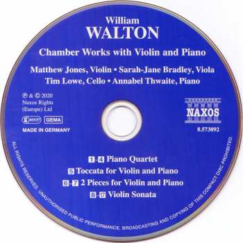 CD Sir William Walton: Piano Quartet • Violin Sonata • Toccata