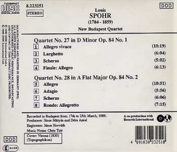 CD Louis Spohr: String Quartets (Complete) Vol. 1 No. 27, Op. 84, No. 1 • No. 28, Op. 84, No. 2