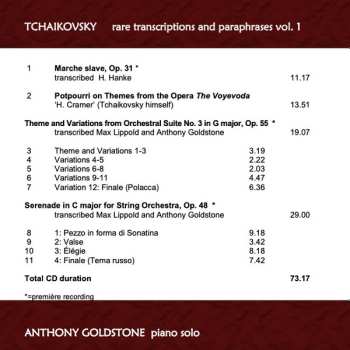CD Pyotr Ilyich Tchaikovsky: Rare Transcriptions And Paraphrases, Volume 1