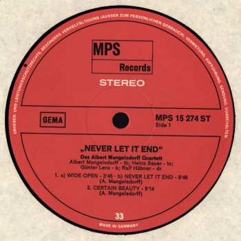 LP The Albert Mangelsdorff Quartet: Never Let It End