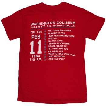 Marchandises The Beatles: The Beatles Unisex T-shirt: Washington '64 Stars Setlist (red) (back Print) (small) S
