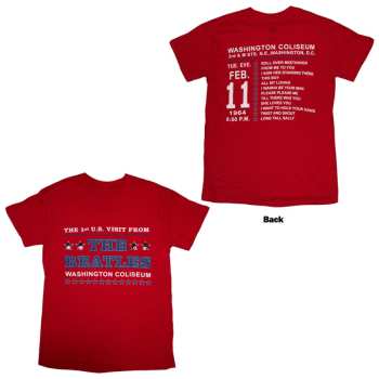 Marchandises The Beatles: The Beatles Unisex T-shirt: Washington '64 Stars Setlist (red) (back Print) (small) S