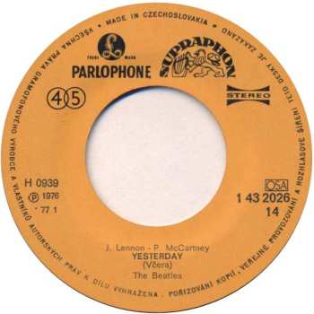 SP The Beatles: Yesterday = Včera / I Should Have Known Better = Mohl Jsem To Vědět