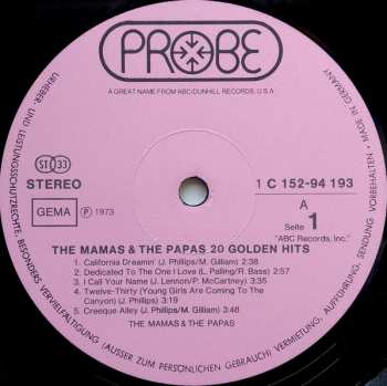 2LP The Mamas & The Papas: 20 Golden Hits