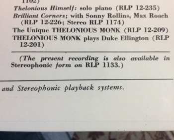 LP The Thelonious Monk Quartet: Misterioso