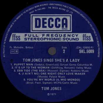 LP Tom Jones: Tom Jones Sings She's A Lady