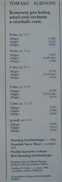 LP Prague Chamber Orchestra: Koncerty Pro Hoboj (Sechs Oboenkonzerte)
