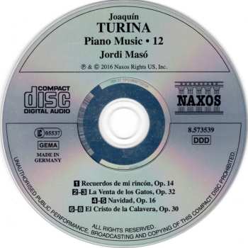 CD Joaquin Turina: Recuerdos De Mi Rincón (Piano Music • 12)