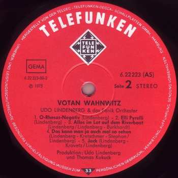 LP Udo Lindenberg Und Das Panikorchester: Votan Wahnwitz PIC