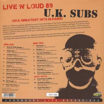 LP UK Subs: Live N' Loud 1989 - Aka Greatest Hits In Paris LTD | NUM | CLR