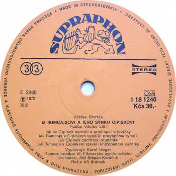 LP Václav Čtvrtek: O Rumcajsovi A Jeho Synku Cipískovi (72 2 - STEREO - MODRÝ ŠTÍTEK)