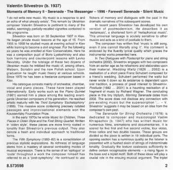 CD Valentin Silvestrov: Moments Of Memory II