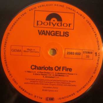 LP Vangelis: Chariots Of Fire (Music From The Original Soundtrack)