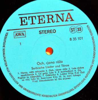 LP Various: Ach, schöne Rose - Och, rjana róža - Sorbische Lieder und Tänze