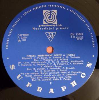 LP Various: Italská Renesanční Poezie A Hudba