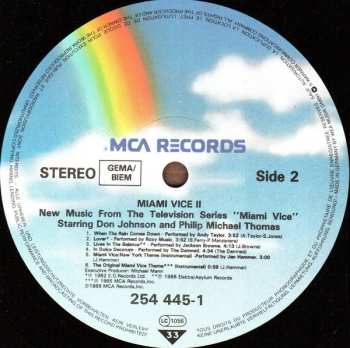LP Various: Miami Vice II (New Music From The Television Series, "Miami Vice" Starring Don Johnson And Philip Michael Thomas)