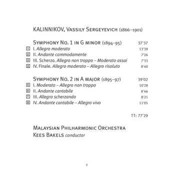 CD Vasily Sergeyevich Kalinnikov: The Two Symphonies