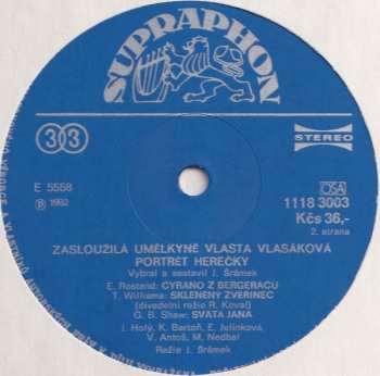 LP Vlasta Vlasáková: Portrét Herečky