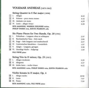 CD Volkmar Andreae: String Quartet In E Flat / String Trio, Op. 29 / Violin Sonata, Op. 4 / Six Piano Pieces, Op. 20