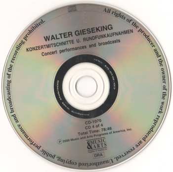 4CD/Coffret Walter Gieseking: Konzertmitschnitte U. Rundfunkaufnahmen / Public Performances And Broadcasts (From The Collection Of Deutsches Rundfunkarchiv)
