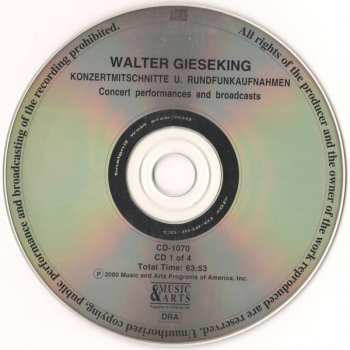 4CD/Coffret Walter Gieseking: Konzertmitschnitte U. Rundfunkaufnahmen / Public Performances And Broadcasts (From The Collection Of Deutsches Rundfunkarchiv)
