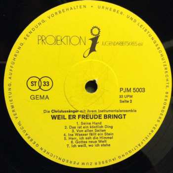 LP Die Christussänger: Weil Er Freude Bringt