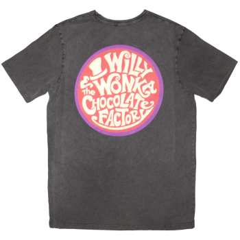 Marchandises Willy Wonka: Willy Wonka Unisex Stone Wash T-shirt: Logo Emblem (charcoal Grey) (back Print) (small) S