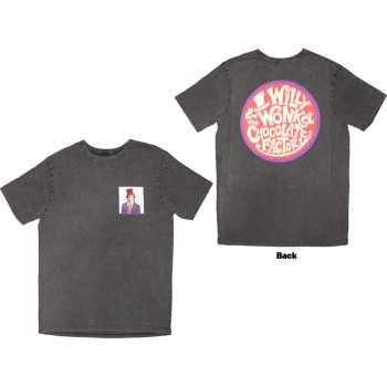 Marchandises Willy Wonka: Willy Wonka Unisex Stone Wash T-shirt: Logo Emblem (charcoal Grey) (back Print) (small) S