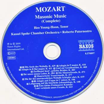 CD Wolfgang Amadeus Mozart: Masonic Music (Complete)