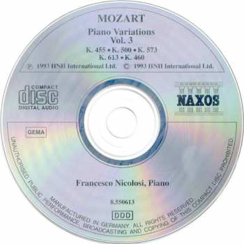 CD Wolfgang Amadeus Mozart: Piano Variations Vol. 3