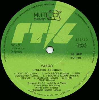 LP Yazoo: Upstairs At Eric's