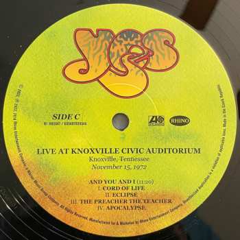 3LP Yes: Live At Knoxville Civic Auditorium Knoxville, Tennessee November 15, 1972