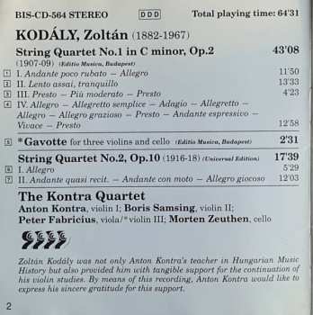 CD Zoltán Kodály: String Quartets No.1 & No.2 / Gavotte